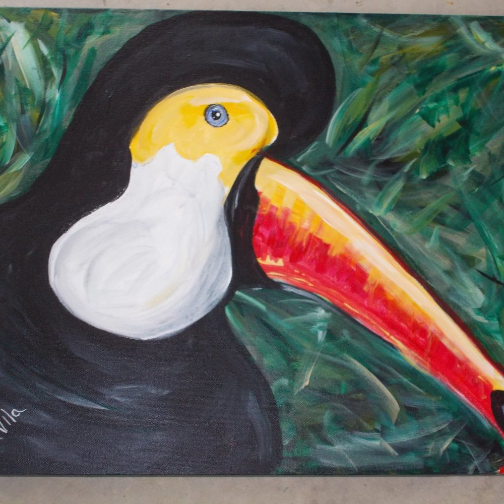 Toucan acrylic painting, 16"x20" by Texas Artist Davila, signed